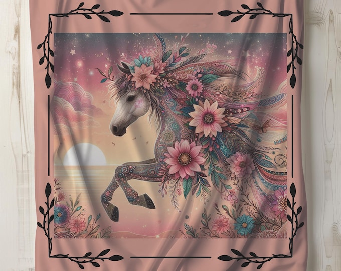 Peach Boho Horsehead Plush Blanket: Soft & Cozy Throw