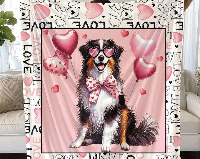 Australian Shepherd Valentine Blanket: Cozy Dog Lover Gift