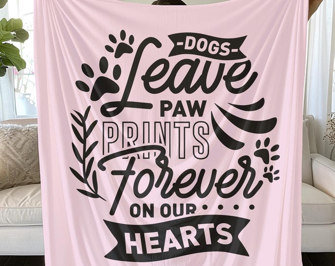Dog Memorial Blanket: Paw Prints Forever, Cozy Pet Loss Gift
