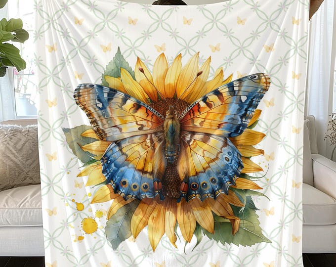 Butterfly Sunflower Print Blanket: Cozy Spring Decor