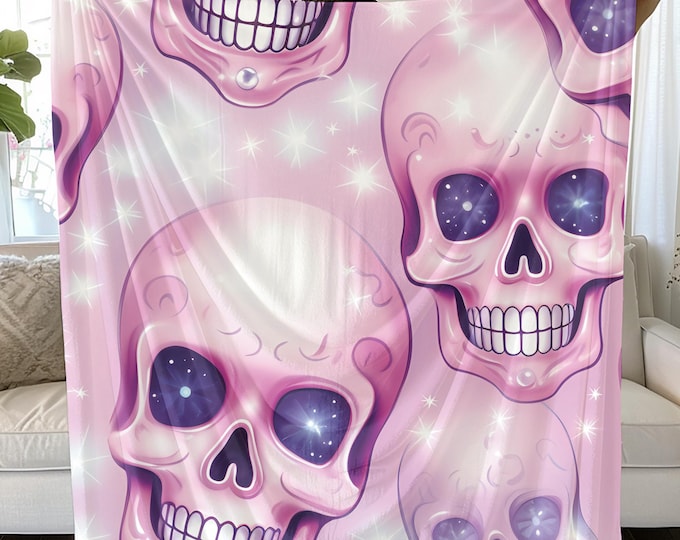 Pink Skulls Plush Blanket: Gothic Halloween Throw
