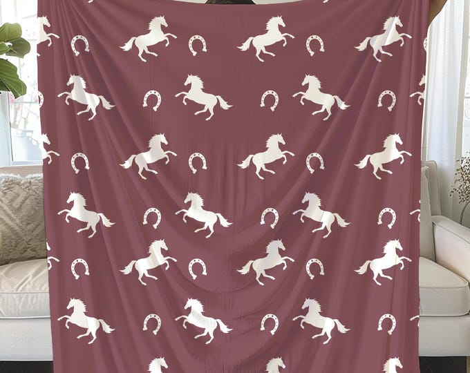 Horse Blanket: Plush Ponies & Horseshoes Print - Cozy Gift