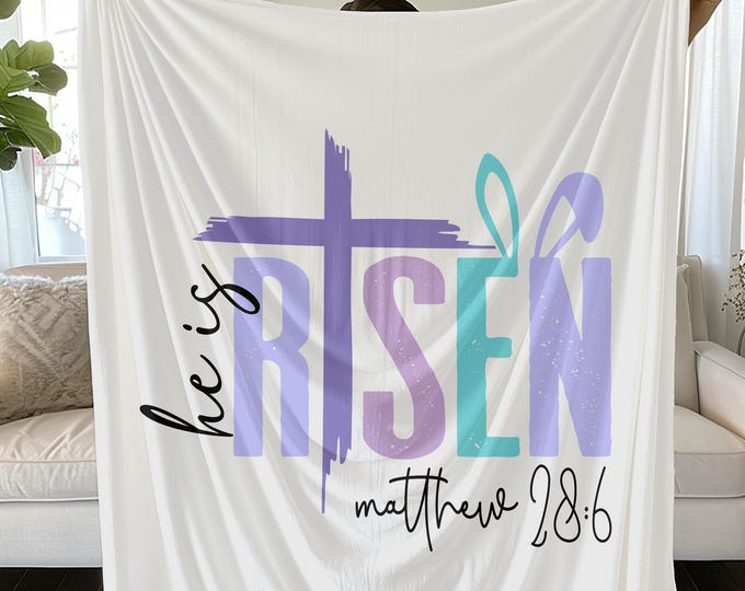 He Is Risen Christian Bible Verse Blanket, Baptism Christening Gift