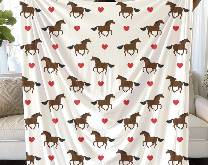 Plush Horse Blanket: Heart Pattern, Equestrian Gift