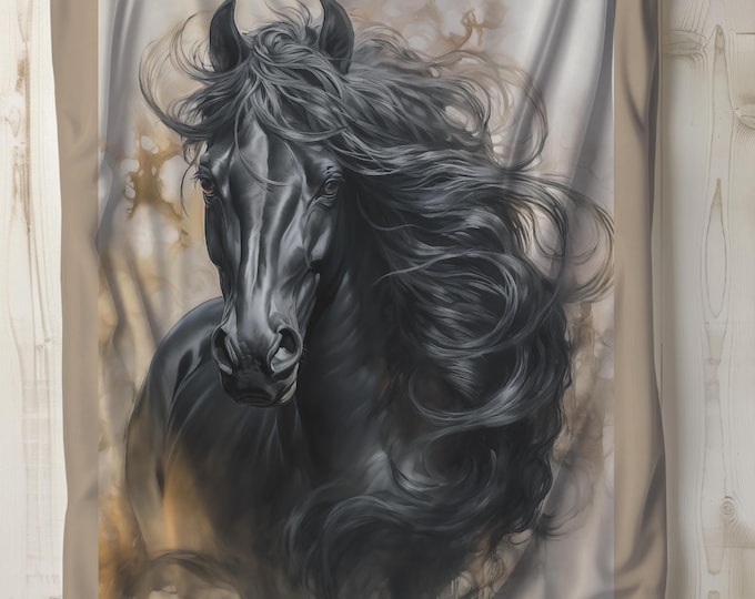 Black Horse Plush Blanket: Equestrian Home Decor Gift