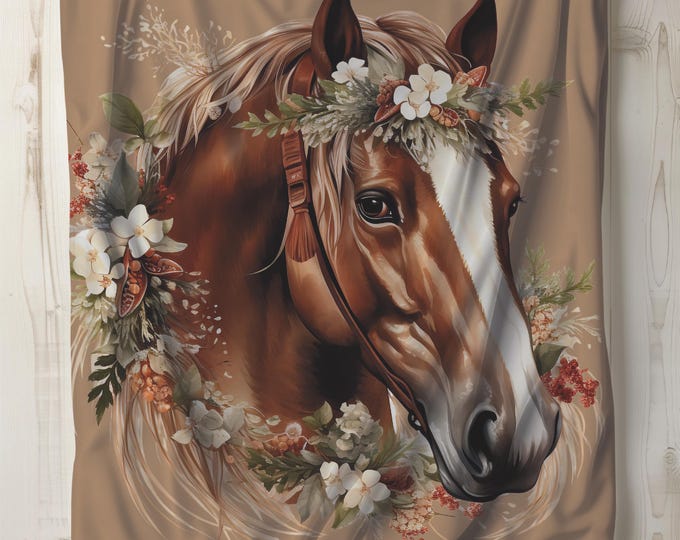 Horse Lover Plush Blanket: Boho Horsehead Velveteen Throw