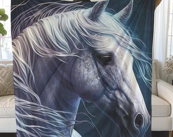 Grey Horsehead Plush Blanket: Cozy Equestrian Throw