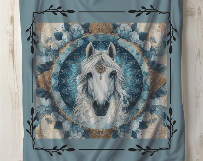 Turquoise Boho Horsehead Plush Blanket: Cozy Equestrian Gift