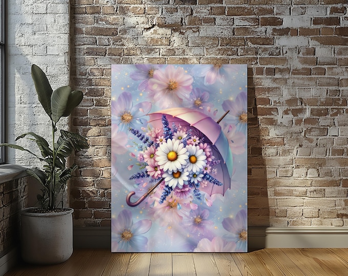 Umbrella Daisies Stretched Canvas Print Wall Art