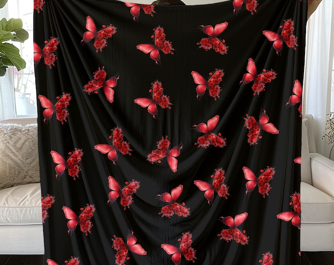 Red Butterfly Blanket: Soft Minky or Sherpa Throw