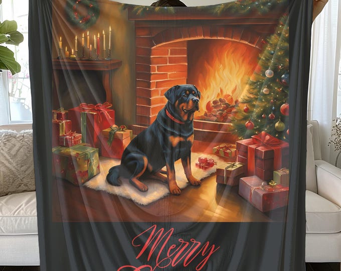 Rottweiler Blanket, Merry Christmas Cozy Gift for Dog Lovers & Home Decor | Rottie Lover