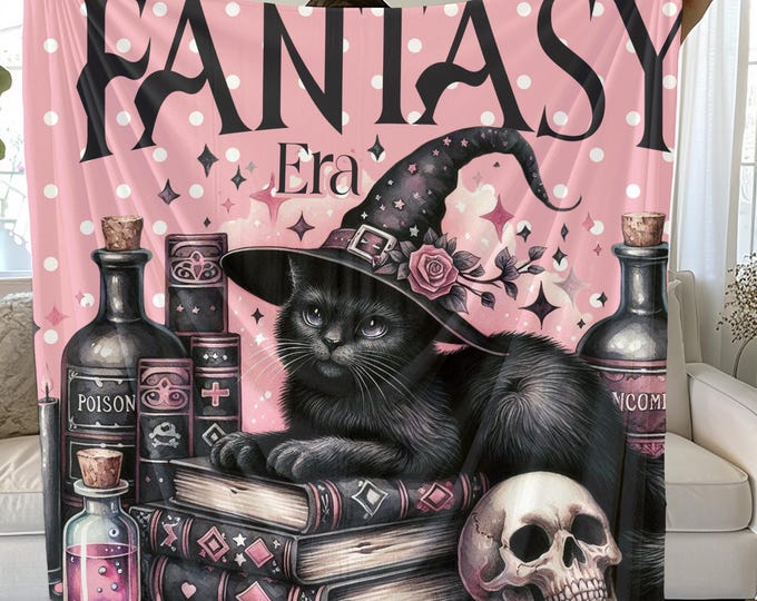 Halloween Soft Plush Blanket: Black Cat & Skull Fall Decor, Cozy Fantasy Era Throw