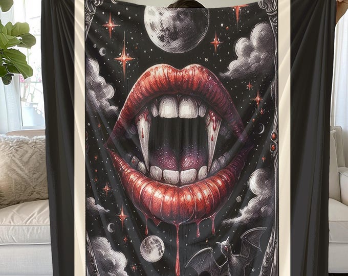 Bite Me Tarot Card Blanket, Cozy Halloween Decor, Soft Warm Plush Throw
