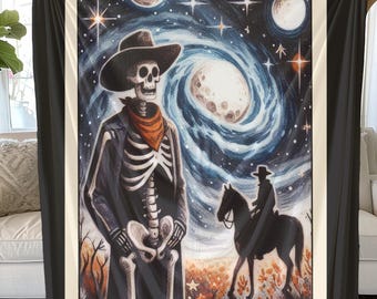 Spooky Cowboy Tarot Card Plush Blanket: Halloween Decor