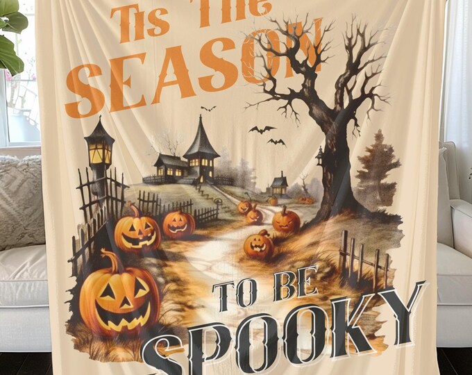 Spooky Plush Blanket, Halloween Fall Decor, Autumn Cozy Throw