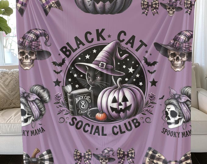 Black Cat Social Club Plush Throw: Halloween Blanket Gift