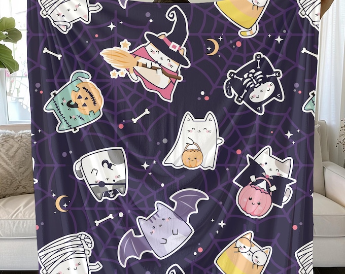 Purple Halloween Collage Blanket: Cozy Fall Decor