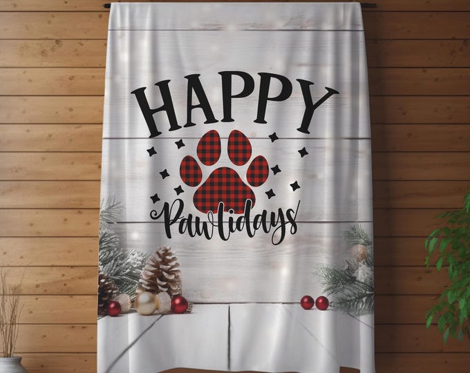 Happy Pawlidays Blanket, Christmas Dog Lover Throw, Cozy Holiday Pet Gift