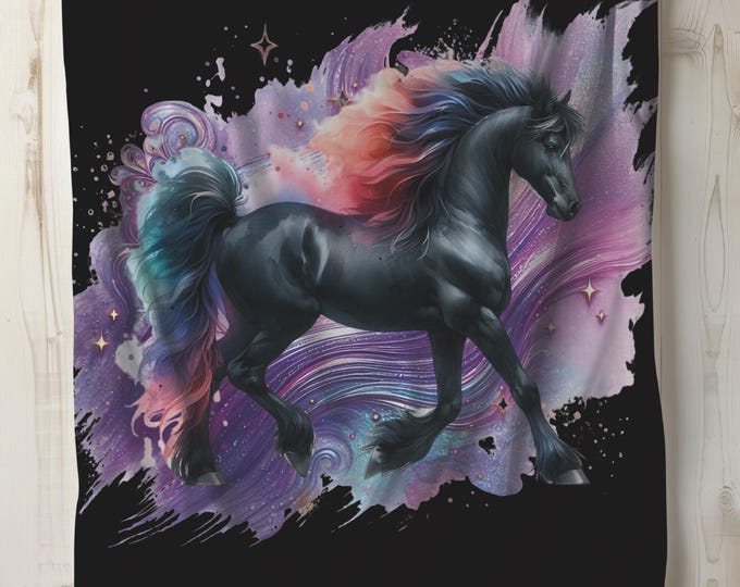 Black Fantasy Horse Plush Blanket: Cozy Throw for Equine Lovers