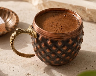 Antique Copper Mug with Dragon Handle, Textured Scale Pattern, Turkish Coffee Cup, Gothic Gift
