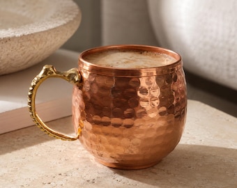 Hammered Copper Mug with Brass Handle, Handmade Turkish Coffee Cup, 7th Anniversary Gift for Him Her