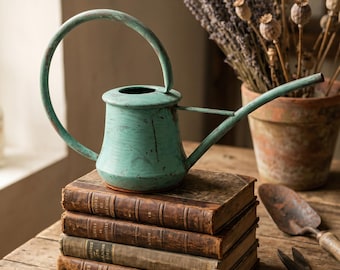 Handmade Vintage Copper Long Spout Watering Can, Green Patina Solid Copper Watering Can Indoor Garden Pot