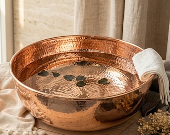 Handmade Hammered Copper Pedicure Bowl | Verdigris Spa Foot Soaking Basin