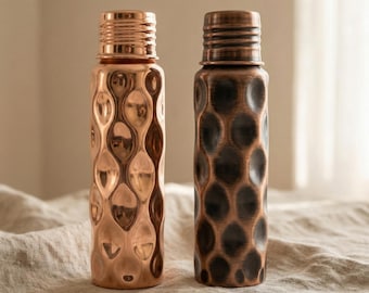 Hammered Copper Water Bottle, Pure Copper Drinking Bottle, Ayurvedic Copper Bottle, 750 ml