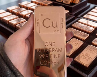 Lingote de cobre puro de 1 kg – Barra de inversión de cobre fino al 99,9% con certificado