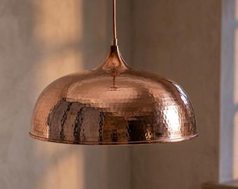 Hammered Copper Pendant Light, Handmade Kitchen Island Ceiling Fixture