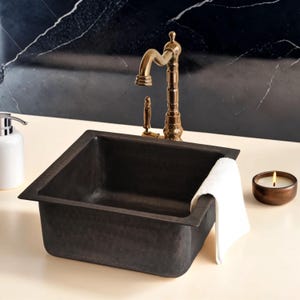 Small Rectangular Hand-Hammered Dark Copper Sink *Copper Drain Cap Included*