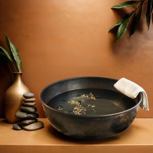 Hand Hammered Copper Pedicure Bowl: Foot Spa Basin with Removable Rest
