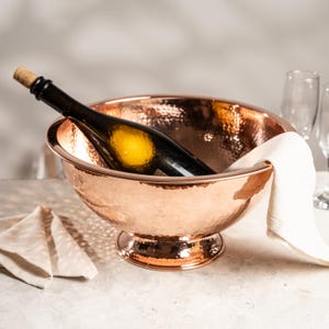 Cuenco de cobre martillado para champán, cubo para hielo y bebidas, 350 mm de diámetro