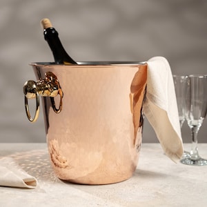 Pure Copper Champagne Bowl, Solid Copper Ice Bucket with Brass Handles