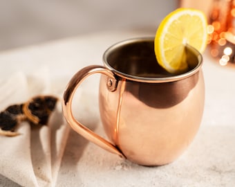 Taza Moscow Mule de cobre macizo, taza de cobre puro con asa, 350 ml (12 oz)