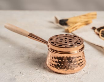 Hand Hammered Copper Incense Burner with Vented Lid