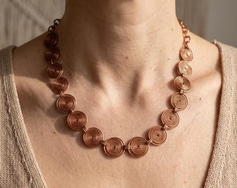 Pure Copper Wire Necklace Handmade | Spiral Cross Boho Chain | Celtic Artisan Jewelry | Healing Copper | Boho Statement Necklace | Gift Her
