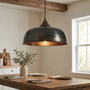 Luminária pendente de cobre escuro martelado para ilhas de cozinha, acessórios de cobre incluídos