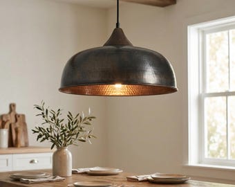 Hammered Dark Copper Pendant Light For Kitchen Islands, Copper Fixtures Included