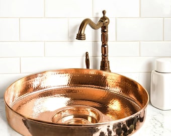Hammered Solid Copper Wide Vessel Sink –  Copper Kitchen & Bathroom Basin