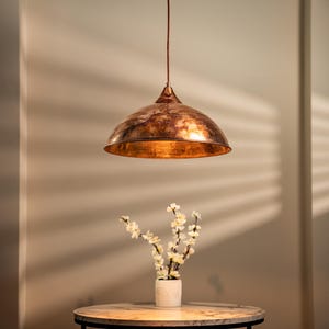 Handmade Aged Copper Pendant Lamp: Rustic Industrial Lighting