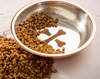 Hand Hammered Copper Pet Bowl: Antibacterial Dog/Cat Food & Water Dish