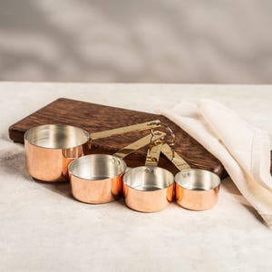 Handmade Copper Measuring Cups Set , Tin-Lined Solid Copper with Brass Handles, Four Pieces