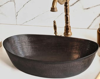 Handmade Oval Copper Vessel Sink: Rustic-Modern Bathroom & Kitchen Decor