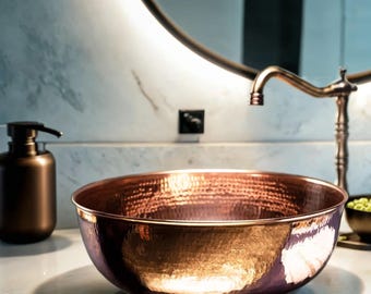 Handmade Copper Kitchen and Bathroom Sink | Hammered Copper Vessel Sink *Drain Cap Included*