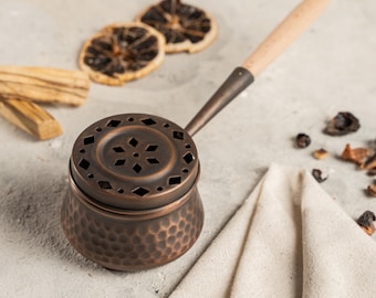 Handmade Hammered Copper Incense Burner with Vented Lid