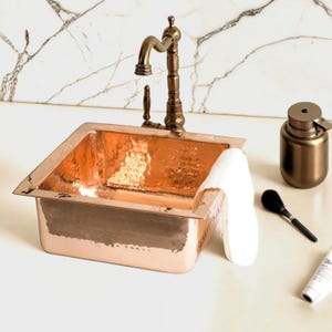 Hand-Hammered Copper Farmhouse Sink – Pure Copper & Dark Copper Square Drop-In Sink for Kitchen or Bathroom *Drain Cap Included*