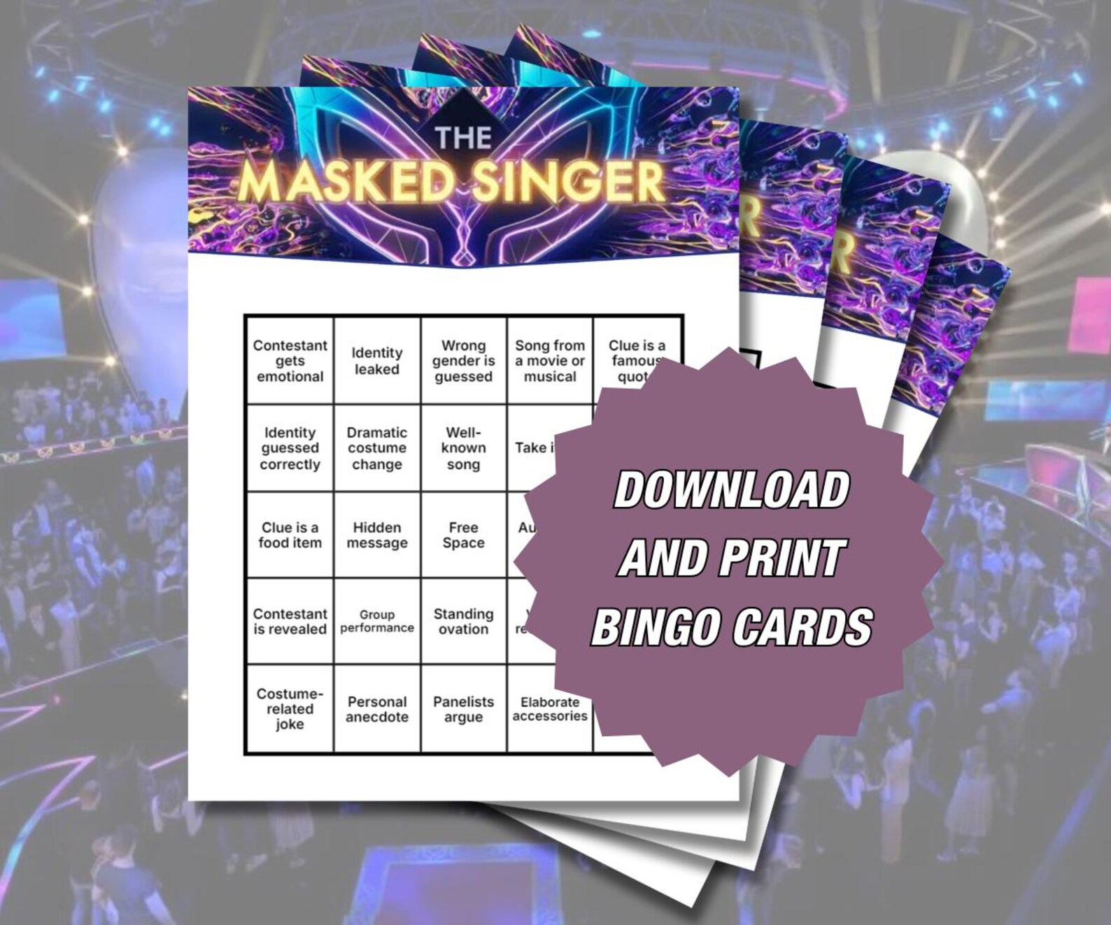 The Masked Singer Bingo Game: Printable Watch Party (digital Download ...
