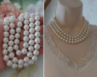 clip on Vintage Hong Kong 1950s Light and Dark Blue Faux Pearl single strand necklace with matching dangledrop earrings Vintage necklace.