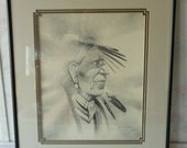 Vintage Ray Harvey 39 86 Native American ORIGINAL PENCIL DRAWING Professionally Custom Framed Under Glass Triple Matted in Gallup New Mexico
